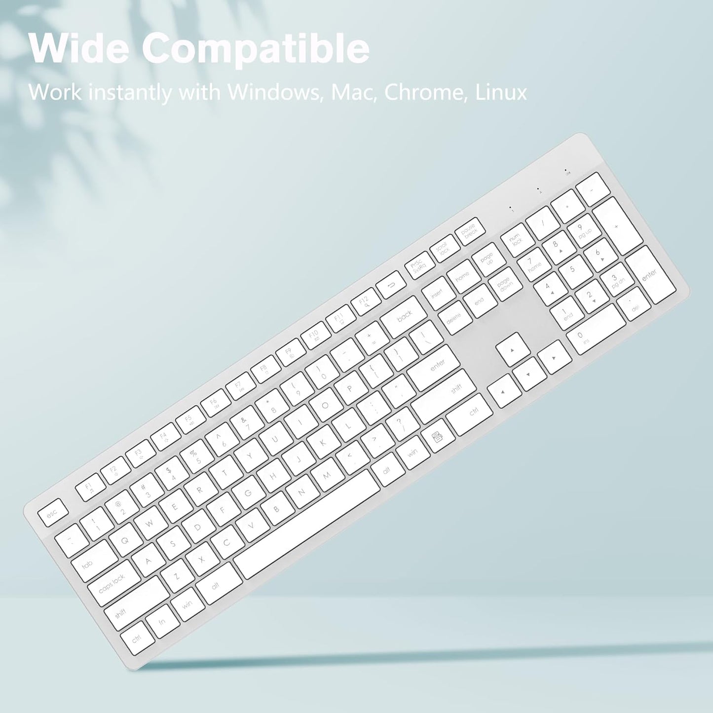 LeadsaiL Wireless Keyboard, 2.4GHz Full-Sized Ergonomic Computer Keyboard, Cordless Noiseless Keyboard,12 FN Shortcuts for Windows MacOS Laptop Computer - White and Grey