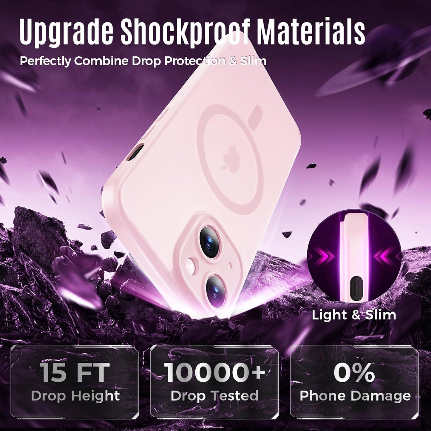 Designed for iPhone 13 Case, Compatible with MagSafe, with Privacy Screen Protectors X2, [Camera Protection] [15FT Military Drop Protection] Shockproof Phone Case, 6.1", Pink