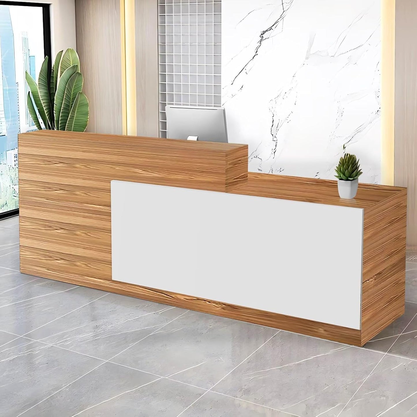 Reception Desk with Counter Modern Checkout Counter with Lockable Drawer Keyboard Tray Receptionist Desk for Office Salon Reception Table S Right 59inch/150cm