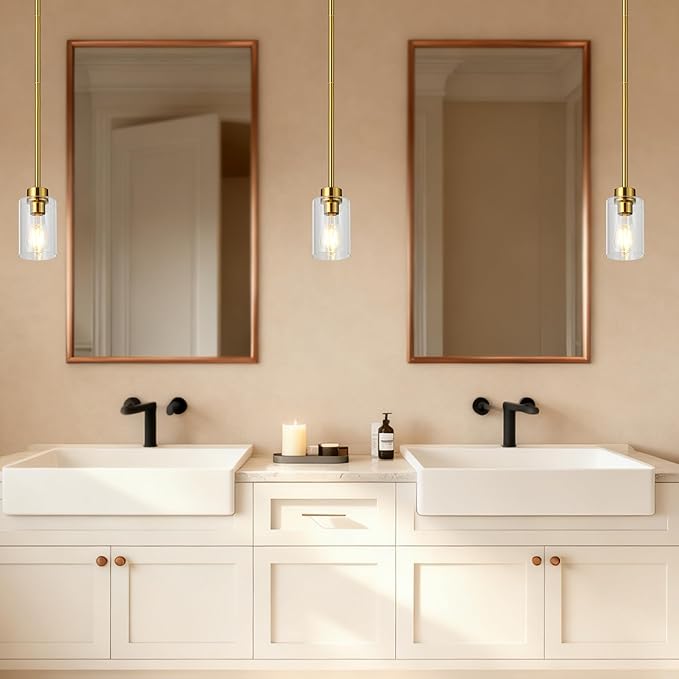 Brass Pendant Lights Kitchen Island, Glass Pendant Light Mordern Kitchen Island Pendant Lights Set of 2 Pack