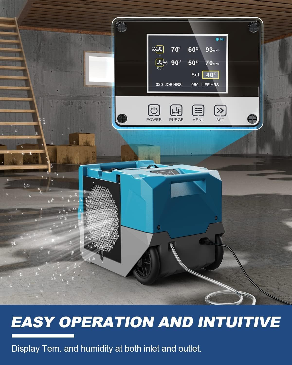 ALORAIR 264 Pitns LGR Commercial Dehumidifier with Pump, Up to 3,000 Sq.Ft Industrial Dehumidifier with Drain Hose Potable Wheels Design for Whole House, Basement, Warehouse, Garage, Blue