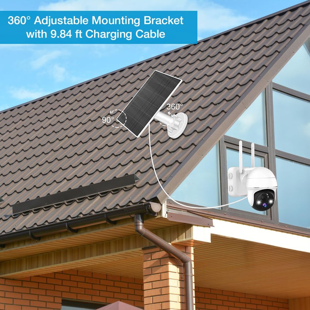 Solar Panel for Security Camera,5W USB Solar Panel for Cameras DC 5V,Camera Solar Panel Charger Micro USB & USB-C & DC,IP65 Waterproof Solar Panels with 9.8ft Cable,Adjustable Security Mount(2 Pack)