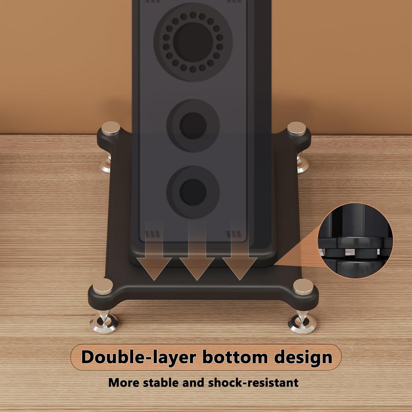 2pcs Subwoofer Isolation Stand, Double-Layered Speaker Isolation Stands with Stainless Steel Metal Feet, Acoustic Speakers Isolation Pad for Floor, Desktop (9.8×13.7in)