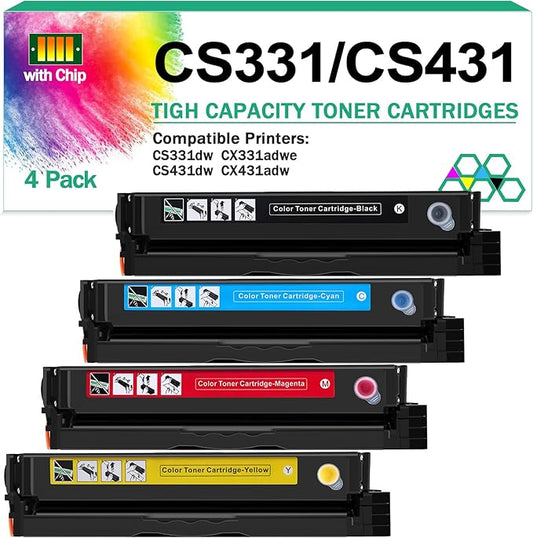 20N10C0,20N10K0,20N10M0,20N10Y0 Toner Cartridge(with chip) for Lexmark CS331dw CS431dw CX331adwe CX431adw Printer,1,500 Pages High Yield Ink Cartridge Compatible 20N1HK0,20N1XK0 4-Color Set (4 Pack)