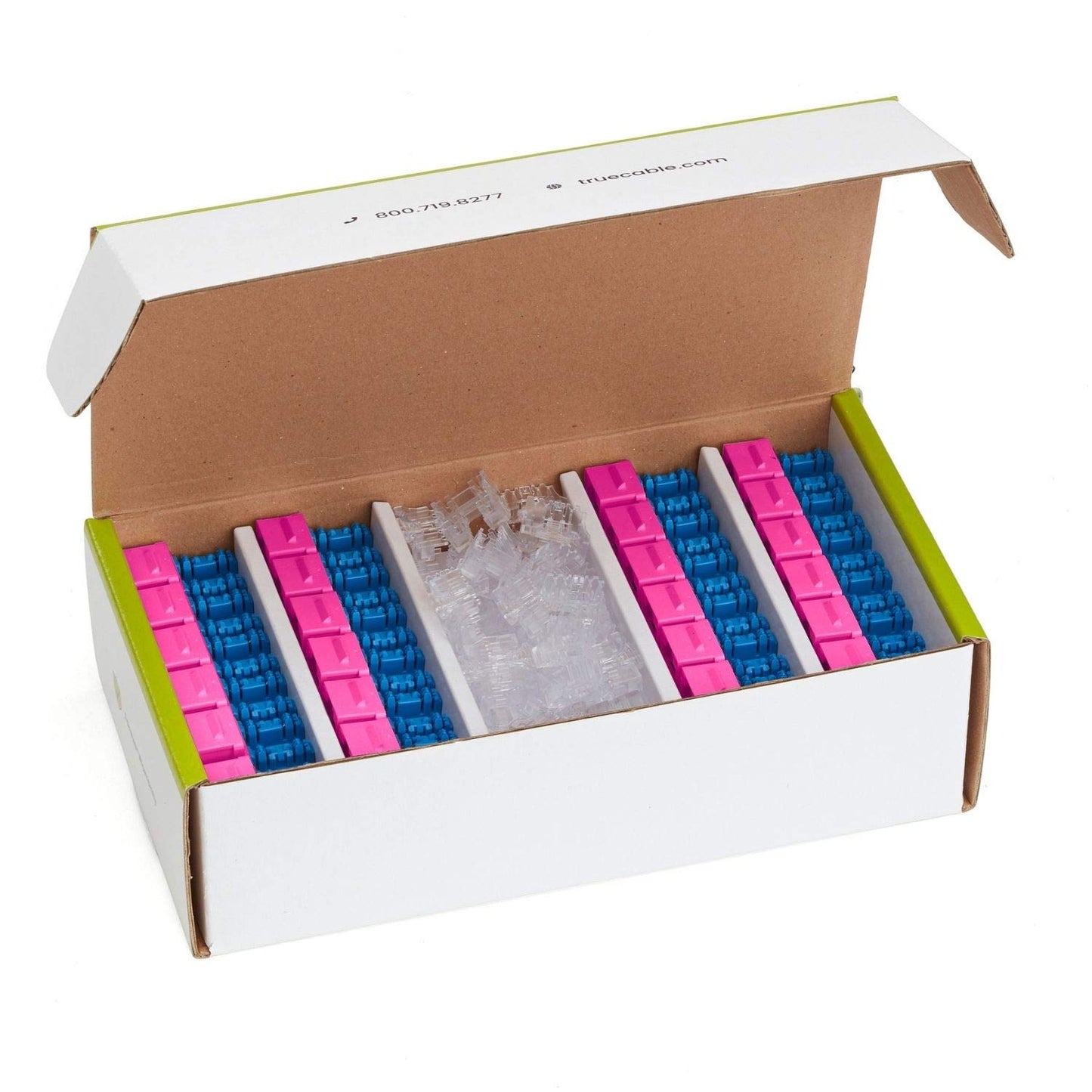 trueCABLE Cat5e Keystone Jack, Unshielded (UTP), 90 Degree Punch-Down, PoE++ (4PPoE) 100W,UL Listed, ETL Verified, ANSI/TIA Certified, Modular RJ45 Female, Pink, 48 Pack