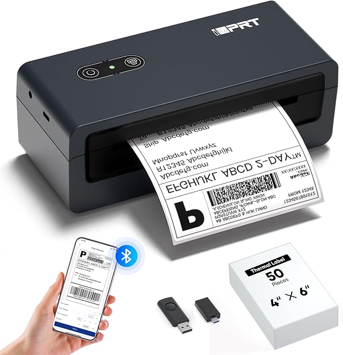 iDPRT 4x6 Shipping Label Printer Bluetooth Portable - Thermal Mobile Printer for Small Business, Compatible with iPhone, Android, Windows, macOS, Supports Amazon, Ebay, Walmart, FedEx