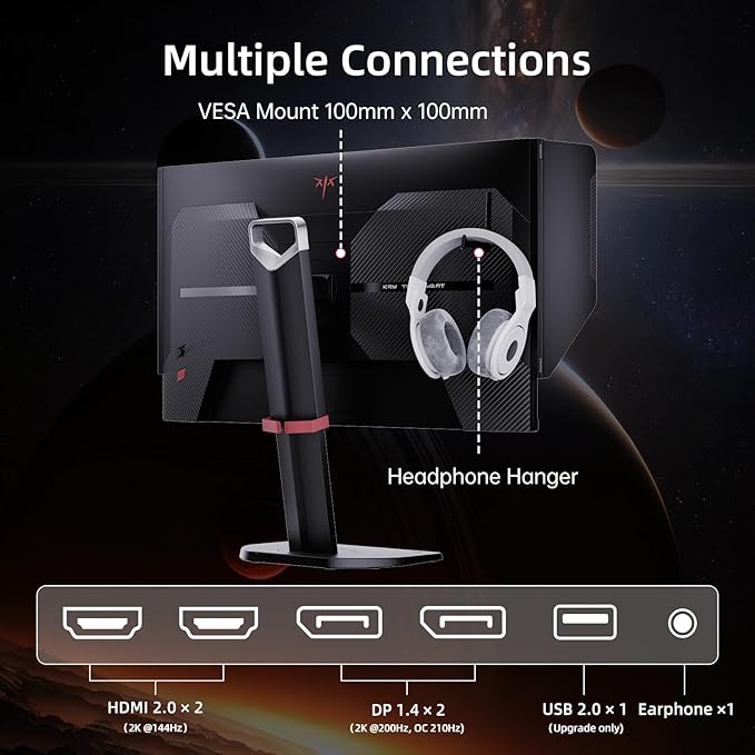 KTC 27 Inch Gaming Monitor 27M1, 1440p 200Hz Computer Monitor with Built-in Sperkers, Up to 210Hz, 2K QHD Fast IPS, Adaptive Sync, 130% sRGB, ΔE＜2, Height Adjustable Monitors with Shielding Hood