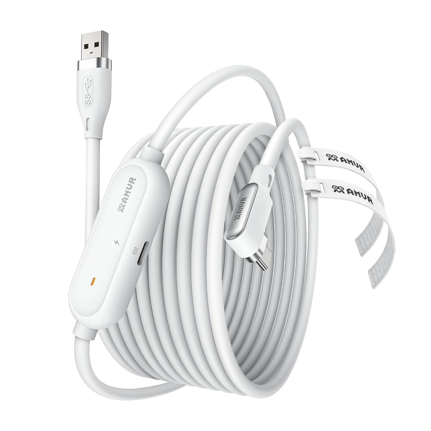 AMVR 16FT(5M) Charging Link Cable Accessories Compatible with Meta Quest 3/3S/Pico 4 - Data Line with Separate Fast Charging Port, High-Speed Max 5Mbps Transfer to PCVR/SteamVR, Play While Charger