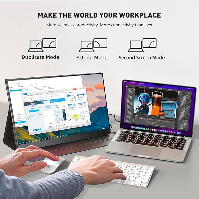 Portable Monitor 18.5 Inch IPS Display, FHD 1080p 100Hz 100% sRGB Laptop Screen Extender, HDR HDMI USB-C VESA Travel Monitor for Laptop PC Mac Phone, PS4/5, Xbox, Switch