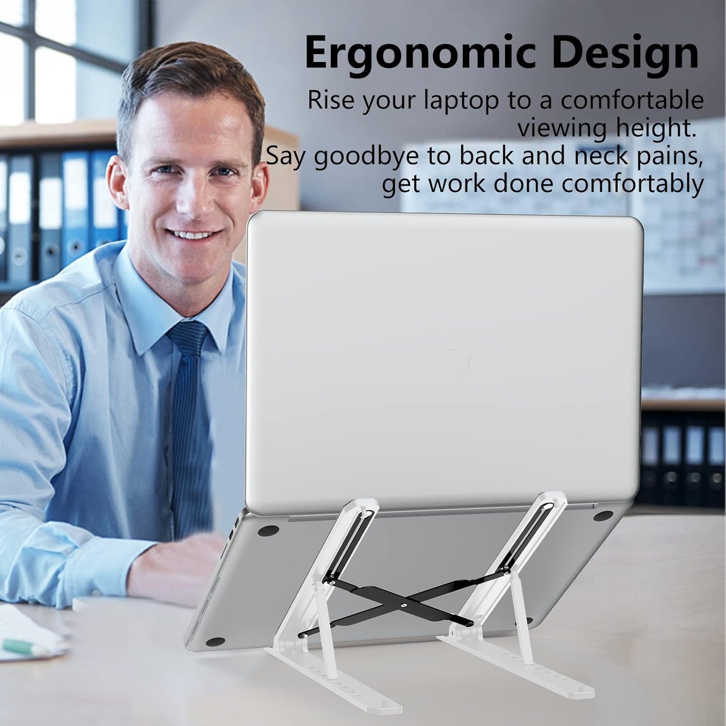 Laptop Stand for Desk, Adjustable Laptop Riser ABS+Silicone Foldable Portable Notebook Holder, Ventilated Cooling Notebook Mount Computer Stand for 10-15.6” Laptops,Tablets-White