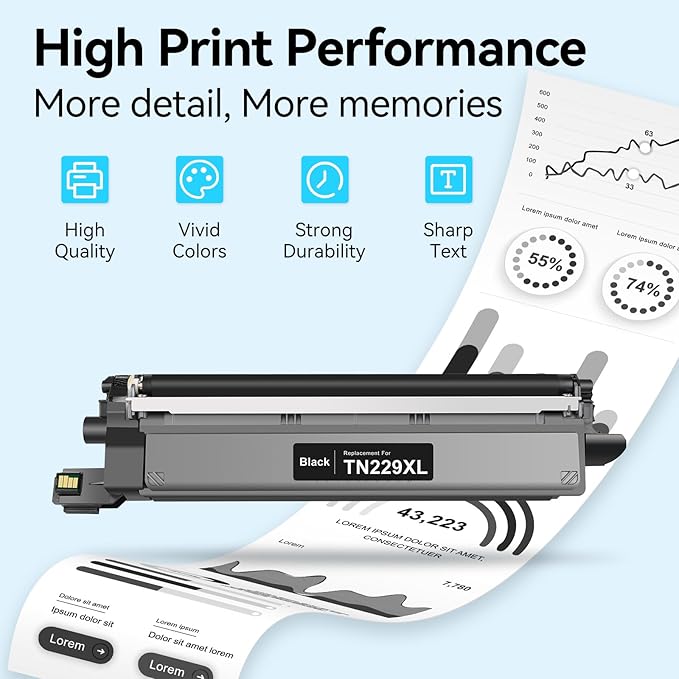 TN229XL TN229 Black High Yield Toner Cartridges Compatible Replacement for Brother TN229XL TN229 TN229XLBK Toner for HL-L3280CDW MFC-L3780CDW MFC-L3720DW HL-L3300CDW HL-L3220CDW Printer, 2 Pack