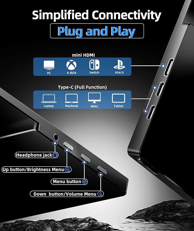Ingnok Portable Monitor, 18.5 Inch FHD 1080P 100% sRGB Laptop Screen Extender USB C HDMI Portable Gaming Monitor w/Smart Cover & Speakers, External Monitor for Laptop Mac PC