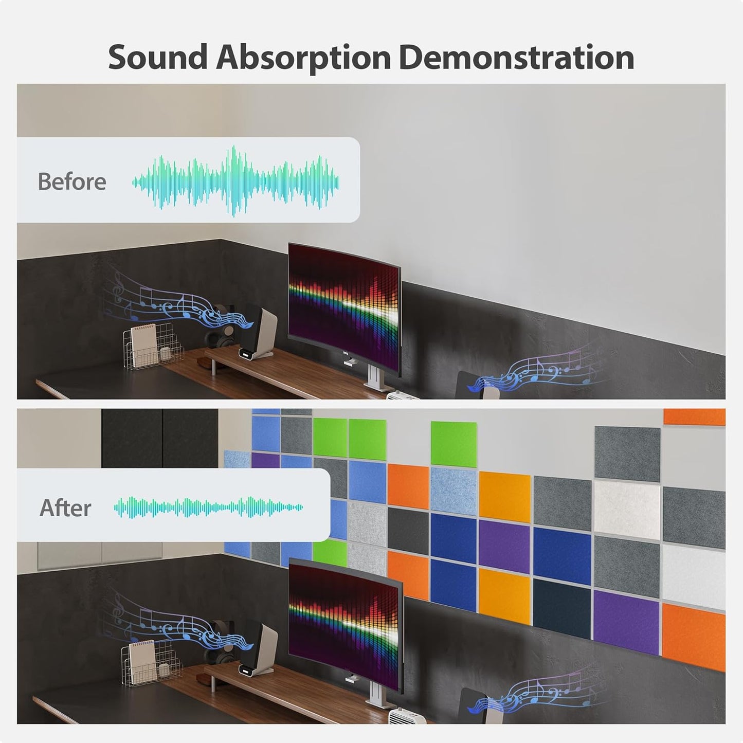 12 Pack Acoustic Panels Self Adhesive Sound Proof Foam, High Density Sound Acoustic Panel, 16X12X0.4 Inch 4:3 Rectangle Panels in Home, Office,Reccording Room,Studio,More(Light Sky Blue)
