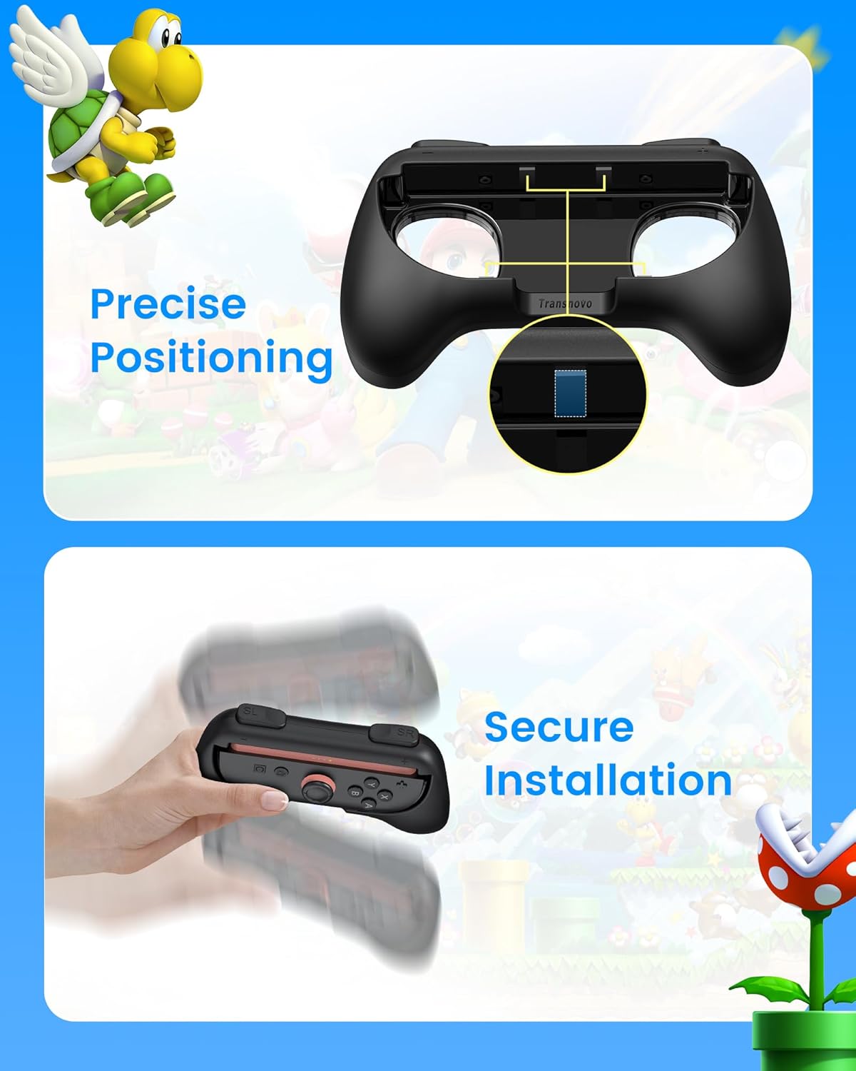 TRANSNOVO Hand Grips for Switch 2，Wear-Resistant Switch Accessories Controller Grips for JoyCon，2 Pack Comfort Handles (Black)
