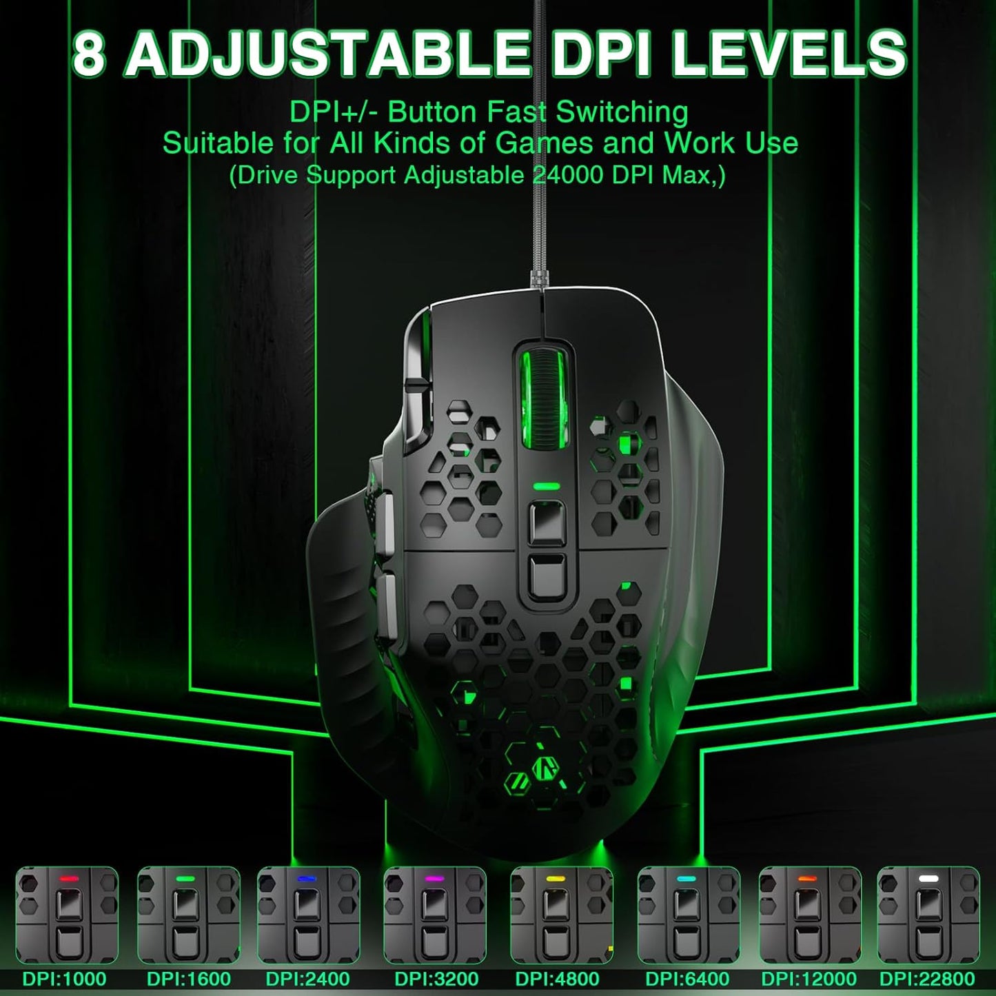 SOLAKAKA SM809 Wired MMO Gaming Mouse, with 9 Side Buttons RGB Mouse, 24000 DPI High-Precision Optical Sensor, Ergonomic Mice, 16 Programmable Macro Shortcuts/Remapping PC Gaming Mouse for FPS Games