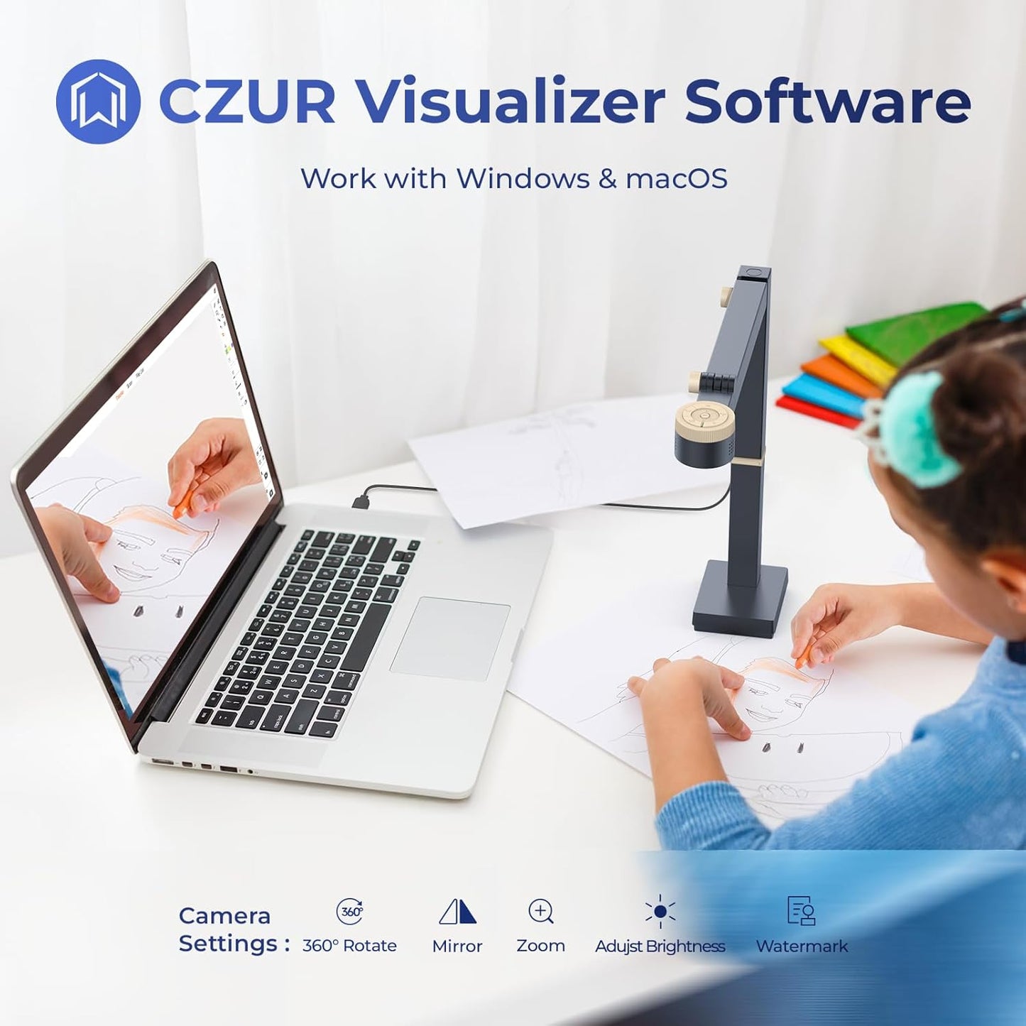 CZUR Fancy S Pro USB Document Camera for Teacher, 12MP 4K Webcam with Microphone and LED Light, Up to 60fps, Auto Focus, for Remote Teaching, Web Conference, for Mac and Windows, Black