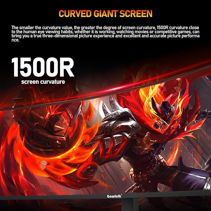 Gawfolk 49 inch Ultra-Wide Curved 1500R Gaming Computer Monitor, DQHD(5120×1440), 240Hz, 1MS, FreeSync, 120% sRGB, Height Adjustable PC Screen, HDMI2.1 & DP1.4, Compatible Wall Mount 100*100mm-Black