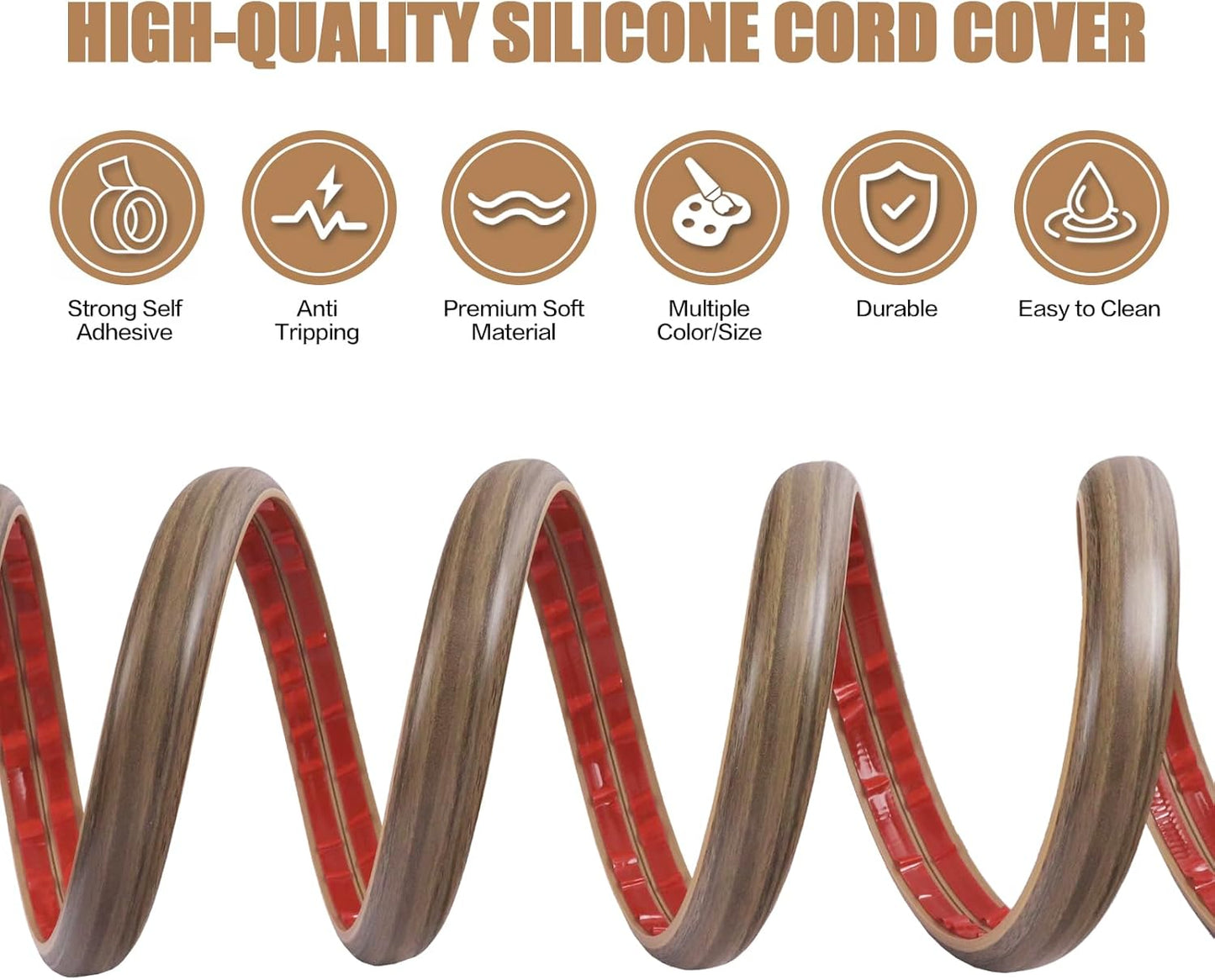 Floor Cord Cover Self Adhesive Cord Hider,10FT Cable Management, Extension Strip Protector for Wires, Prevent Cable Trips for Offices, Gyms, Exhibitions Cavity:0.47"(W) x0.35(H) Woodsmokedbrown