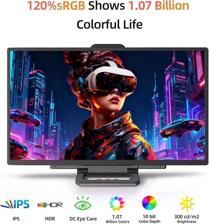 23.8" 2.5K 180Hz Portable Monitor - QHD Laptop Screen Extender 112% sRGB Wide Color HDR HDMI USB C Travel External Display with Stand Gaming Monitor for Computer PC Phone Game Console