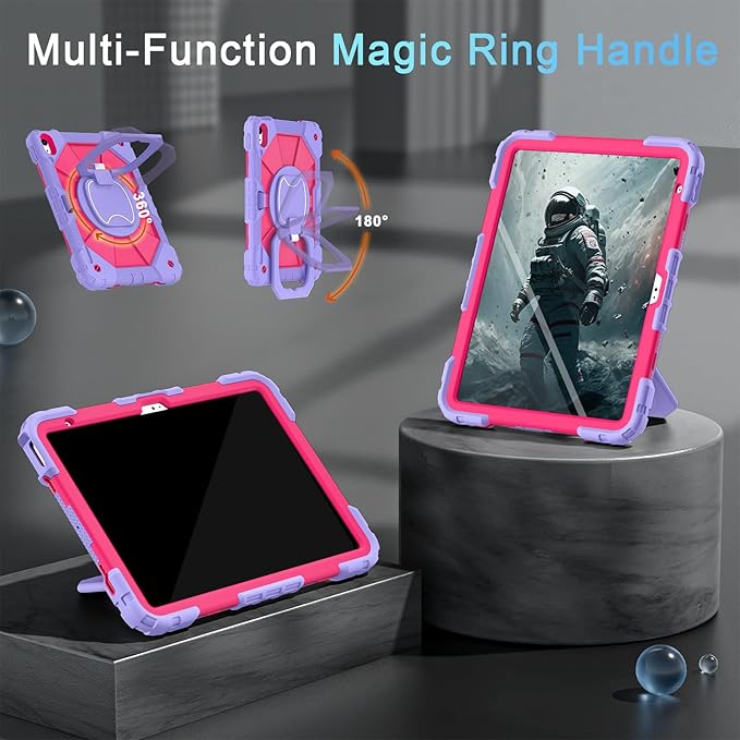 Case for iPad (A16) 11th Gen 11 Inch (2025) /iPad 10th Gen 10.9 Inch (2022) with Screen Protector/Rotating Stand/Pencil Holder,Military Grade Shockproof i Pad Case 10th Generation,Purple Pink