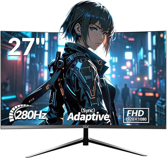 ZZA Monitor 27 inch 280Hz|240Hz,Monitor Gaming FHD 1080P, 1800R VA Screen, Curve Computer Monitor 100% sRGB, 4000:1 Contrast, HDR, FreeSync,1Ms, Low Blue Light, HDMI DP Ports, DP Cable Incl