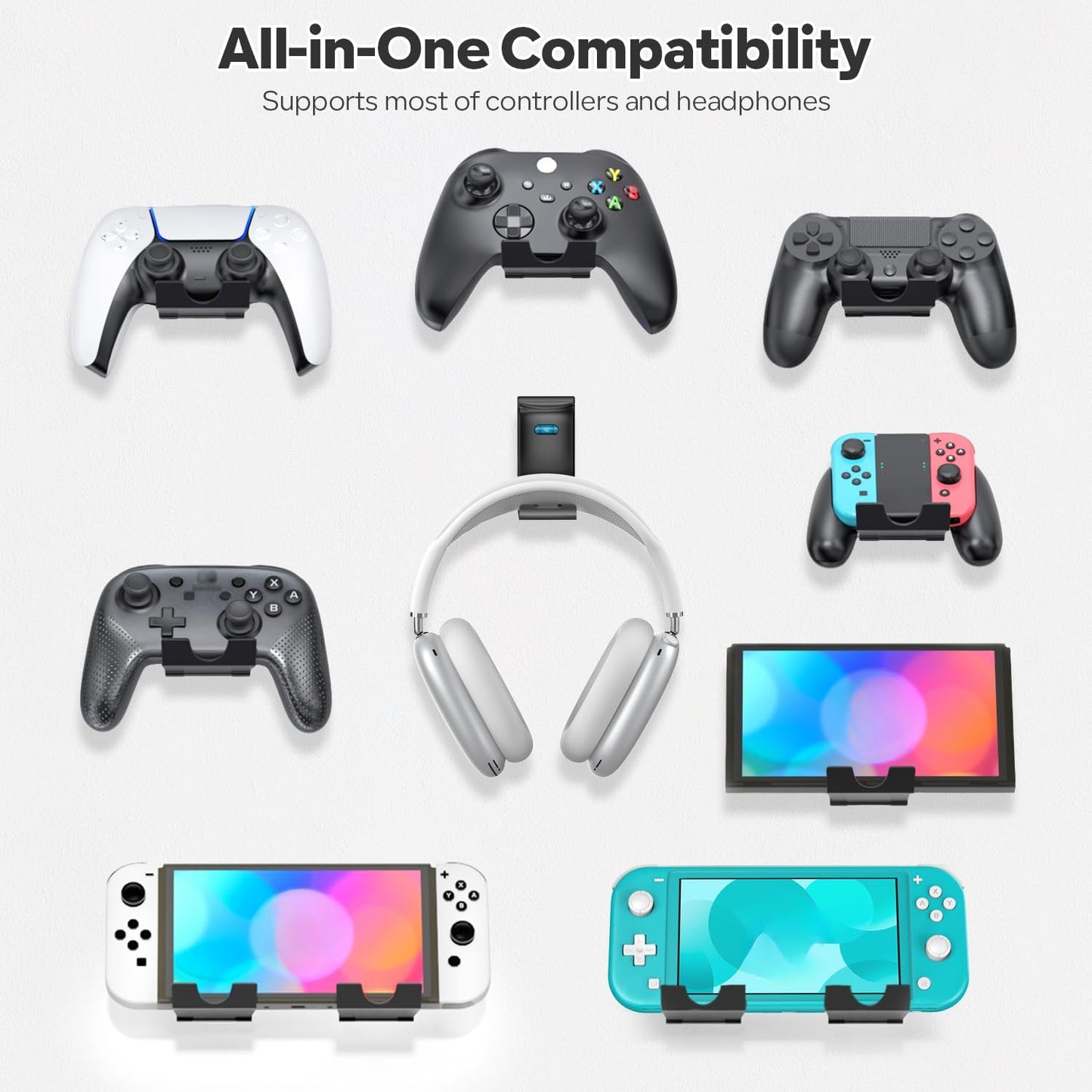 OIVO Controller & Headset Wall Mount Holder Stand, Foldable Headphone Stand, Gaming Controller Holder Hanger Hook, Universal Storage Organizer Controller/Earphone/Game Accessories-13 Packs