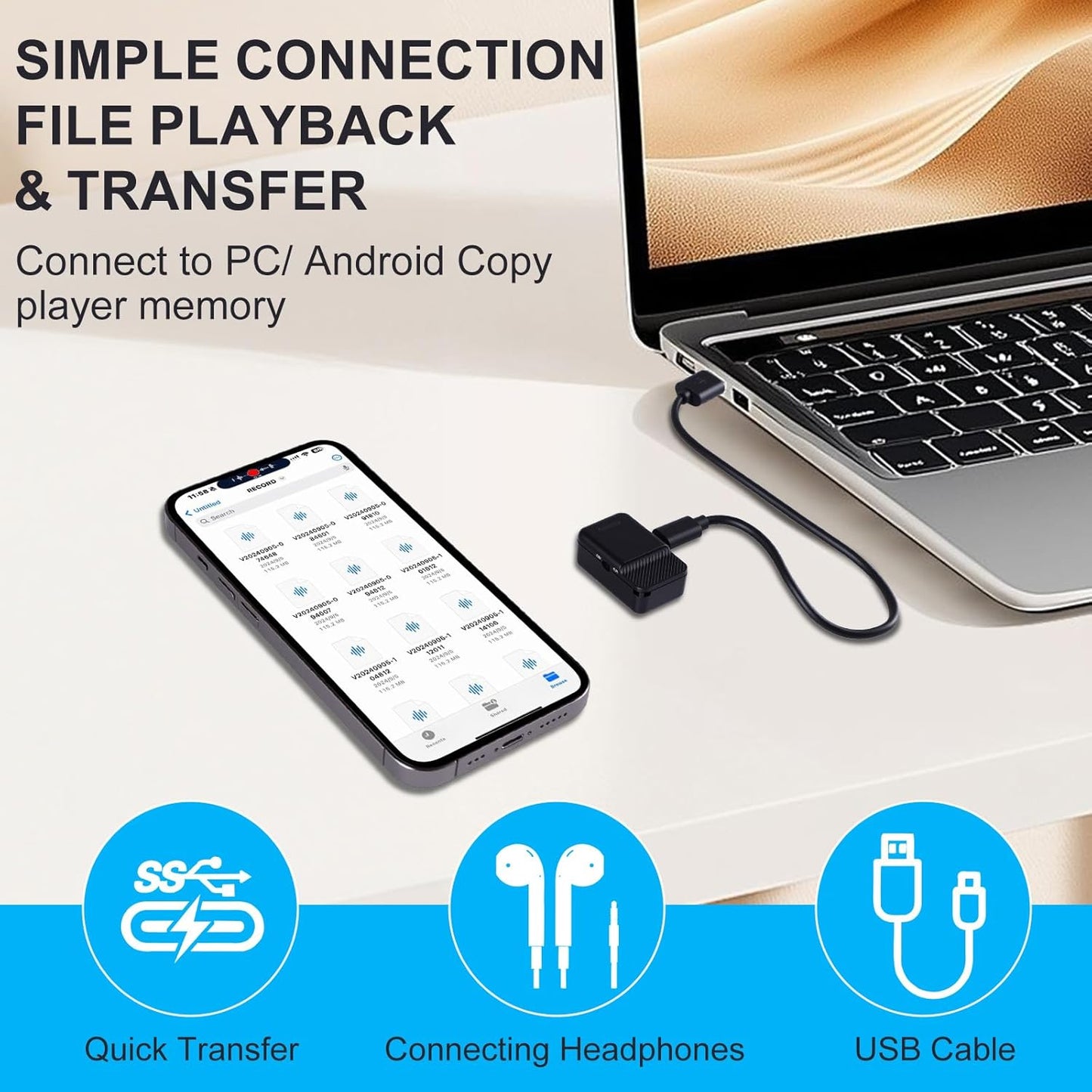 Mini Voice Recorder,64GB Magnetic Voice Activated Recorder with AI Noise Cancellation,72H Battery Life, USB-C Portable Recording Device for Car,Lectures,Meetings,Interviews (2025 Upgrade)