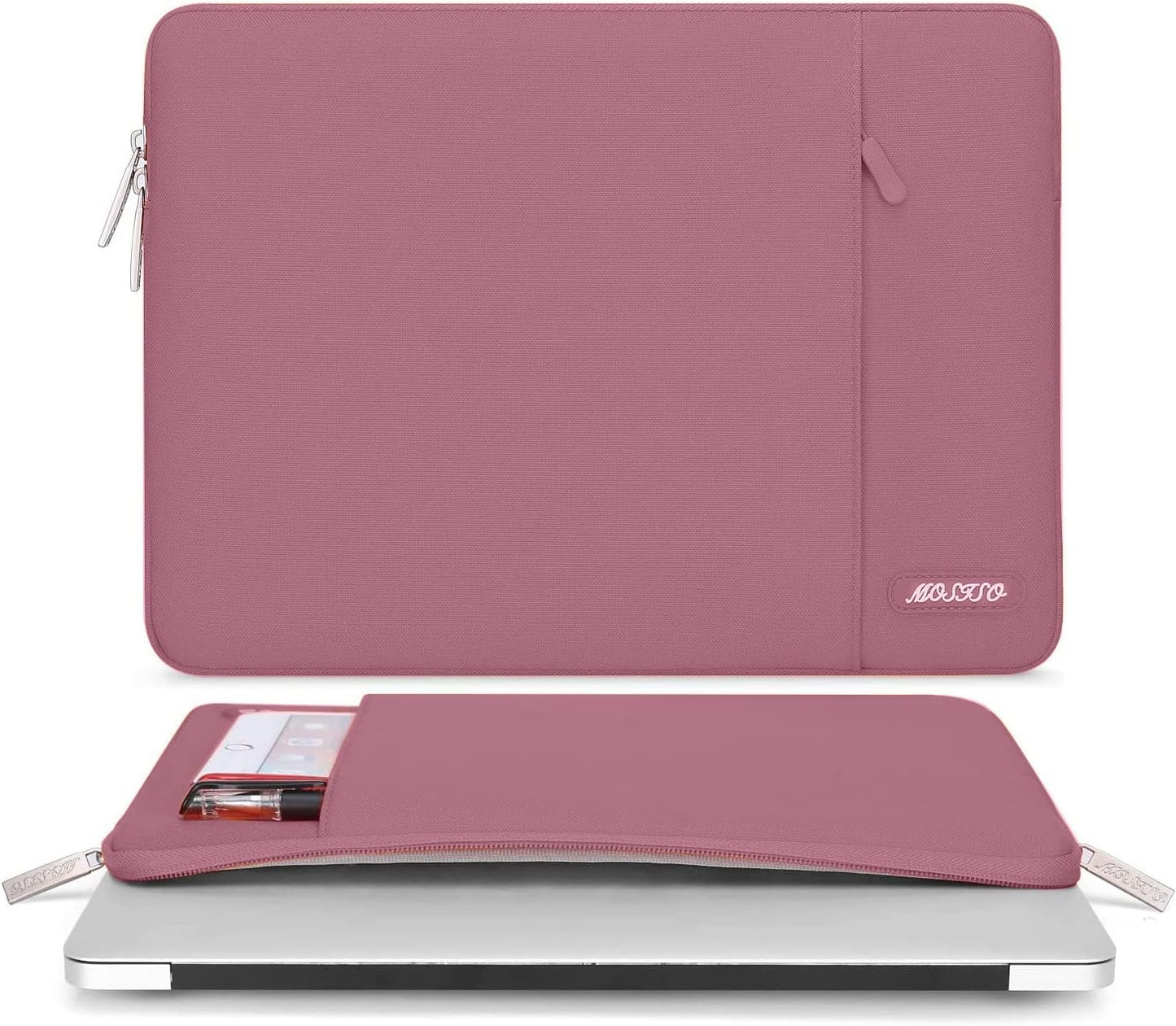 MOSISO Laptop Case 14 inch, 14 inch Laptop Sleeve Compatible with HP Lenovo Dell ASUS Acer, HP Stream, Dell Latitude, Lenovo IdeaPad, Polyester Vertical Computer Sleeve Bag with Pocket, Dusty Rose