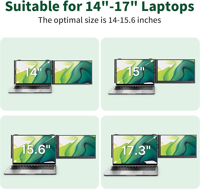 14" Laptop Screen Extender - Ultra Light 1.31lbs FHD 1080P IPS Portable Monitor for Laptops, Attachment Plug & Play Travel Dual Extra Display for 13"-17" Windows/Mac