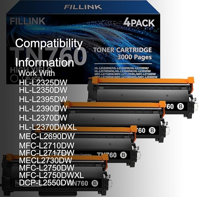 TN760 for TN760 TN-760 TN 730 Toner Cartridges Used to HL-L2350DW HL-L2395DW MFC.L2710DW MFC-L2690DW DCP-L2550DW Printers , High Yield Black - 4Pack