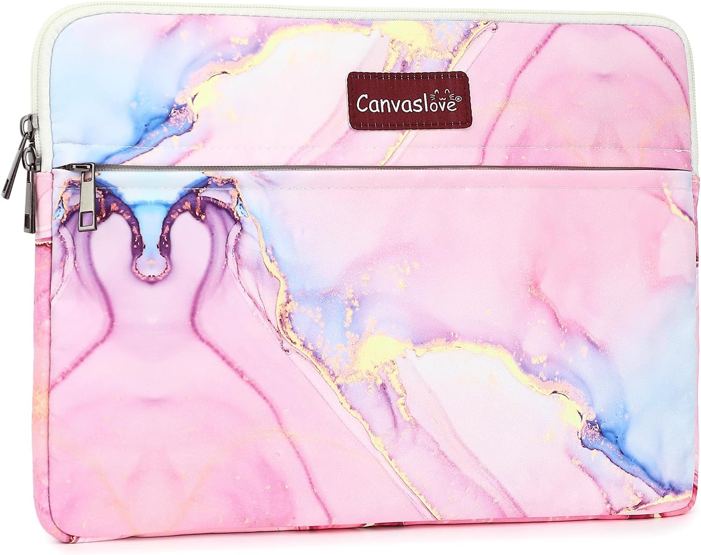 Canvaslove Laptop Sleeve Case Bag Cover with Pocket for MacBook Pro 16 and 16 inch HP Lenovo Dell ASUS Acer Notebook Computer (Pink Marble)