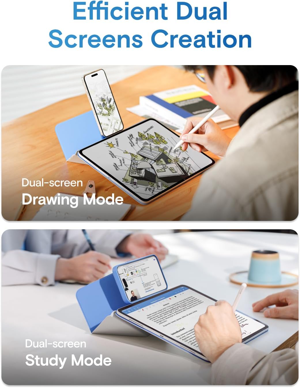 MOFT Dynamic Folio Case for iPad Pro 11-inch(2nd/3rd/4th Generation, 2020/2021/ 2022), Silm Magnetic Stand Case with 20+ Viewing Angles, Auto Wake/Sleep,Panna Cotta x Faded Jeans