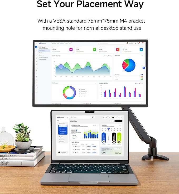 Large Portable Monitor 24 inch - 1080P FHD 100Hz Travel Monitor, 125% sRGB IPS Laptop Screen Extender, VESA Compatible, Height Adjustable Detachable Stand with USB-C HDMI for Work Gaming Office Home