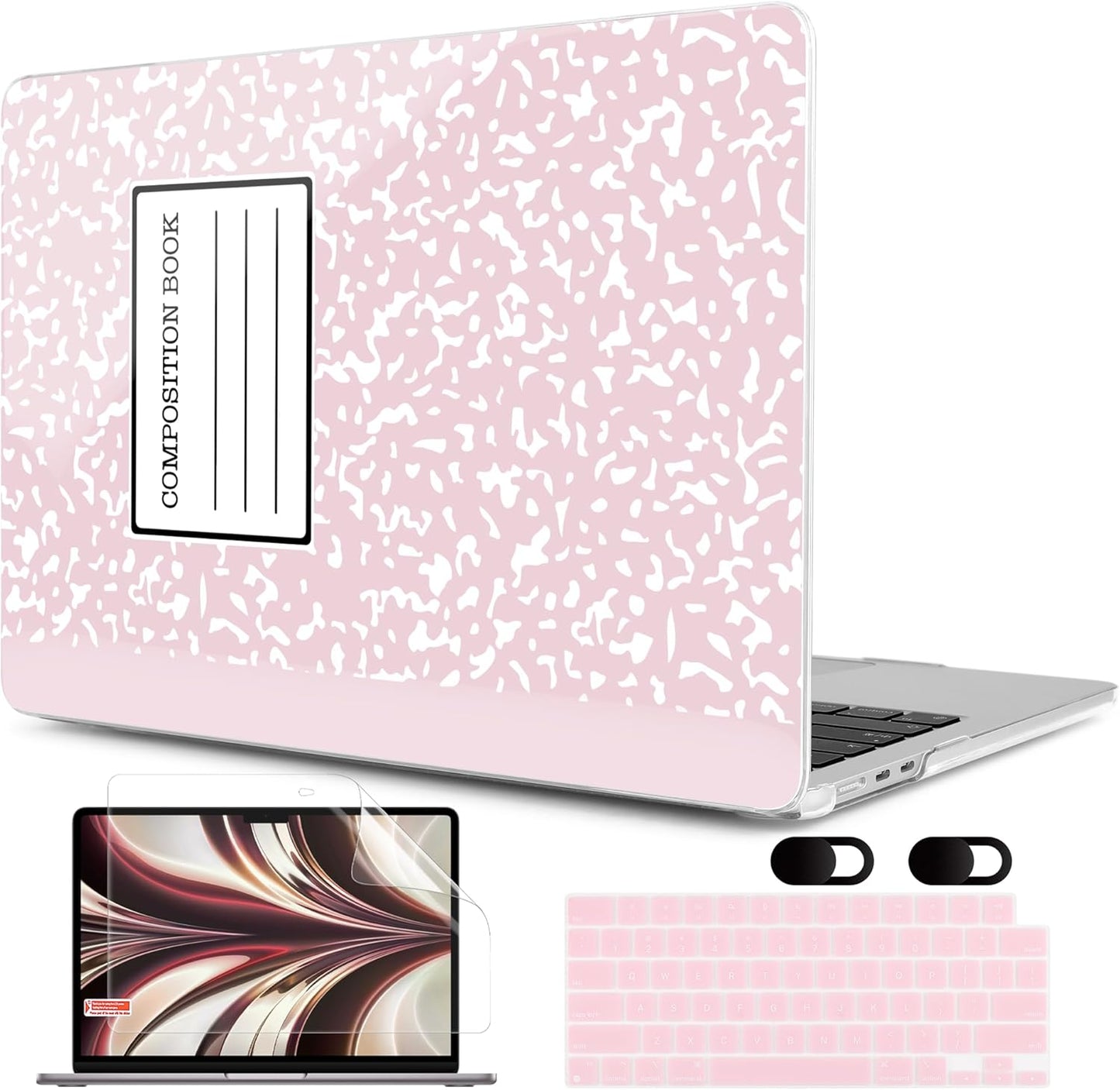 MEEgoodo Case for M4/M3/M2 MacBook Air 13.6 inch Case 2025 2024 2022, Fit Model A3240/A3113/A2681, Laptop Hard Shell with Keyboard Cover Compatible with MacBook Air 13 inch, Pink Composition Book