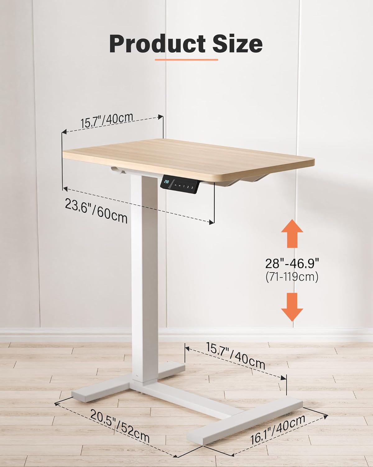Mobile Standing Desk with Wheels - Electric Height Adjustable Small Movable Laptop Desk, Portable Rolling Computer Workstation Sit Stand Table for Home Office, Sofa & Bedside Use(23.6",Natural)