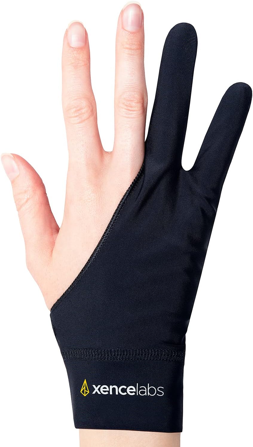 XENCELABS Drawing Glove, Breathable Artist Glove for Drawing Tablet, Two Fingers for Left Right Hand Black Size M
