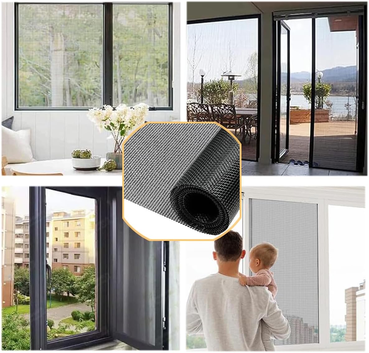 Window Screens Replacement, Cuttable Fiberglass Roll Screens Door Mesh, Repair Screens Net DIY Screening Mesh Netting Black for Windows, Door, Pool, Porch,Patio (60inch*50ft)