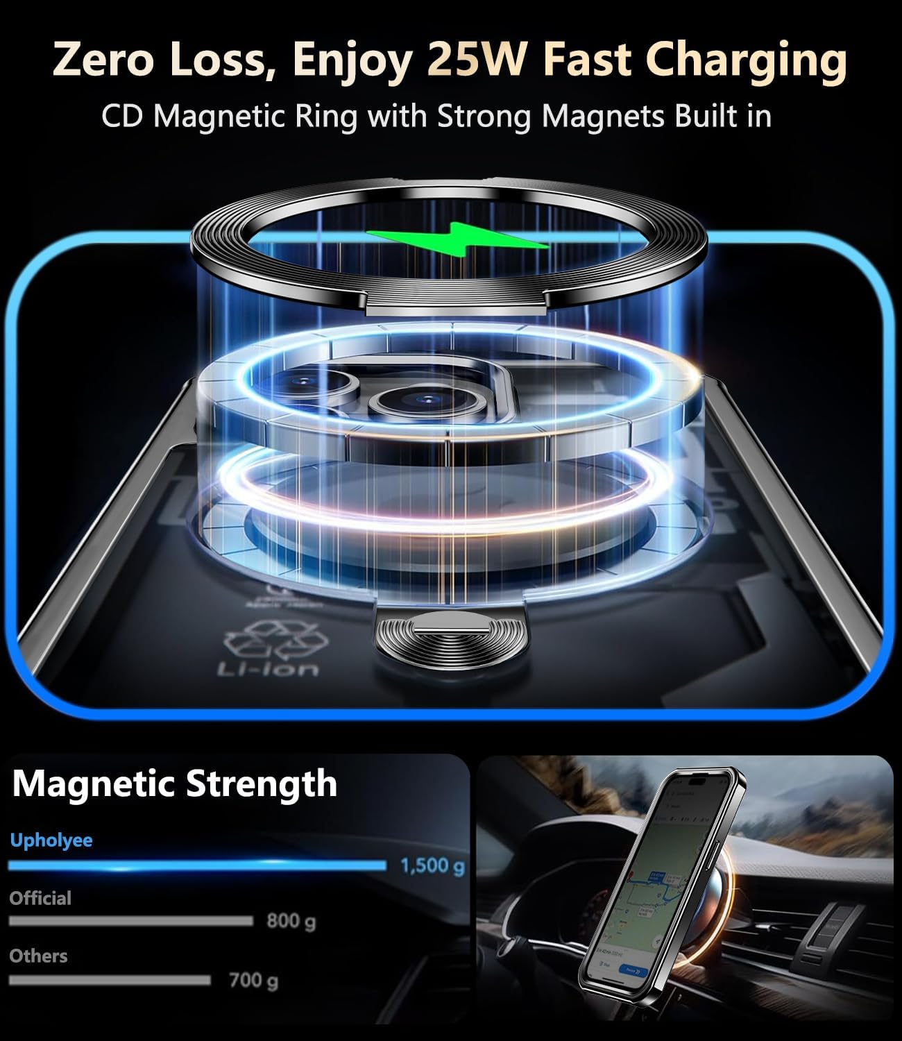 [360° Rotatable CD Stand & Built-in Privacy Screen Magnetic Case for iPhone 15 Pro [Compatible with MagSafe & Full Signal] Mil-Grade Shockproof Full Body Anti-Spy Cover for 15 Pro-Black