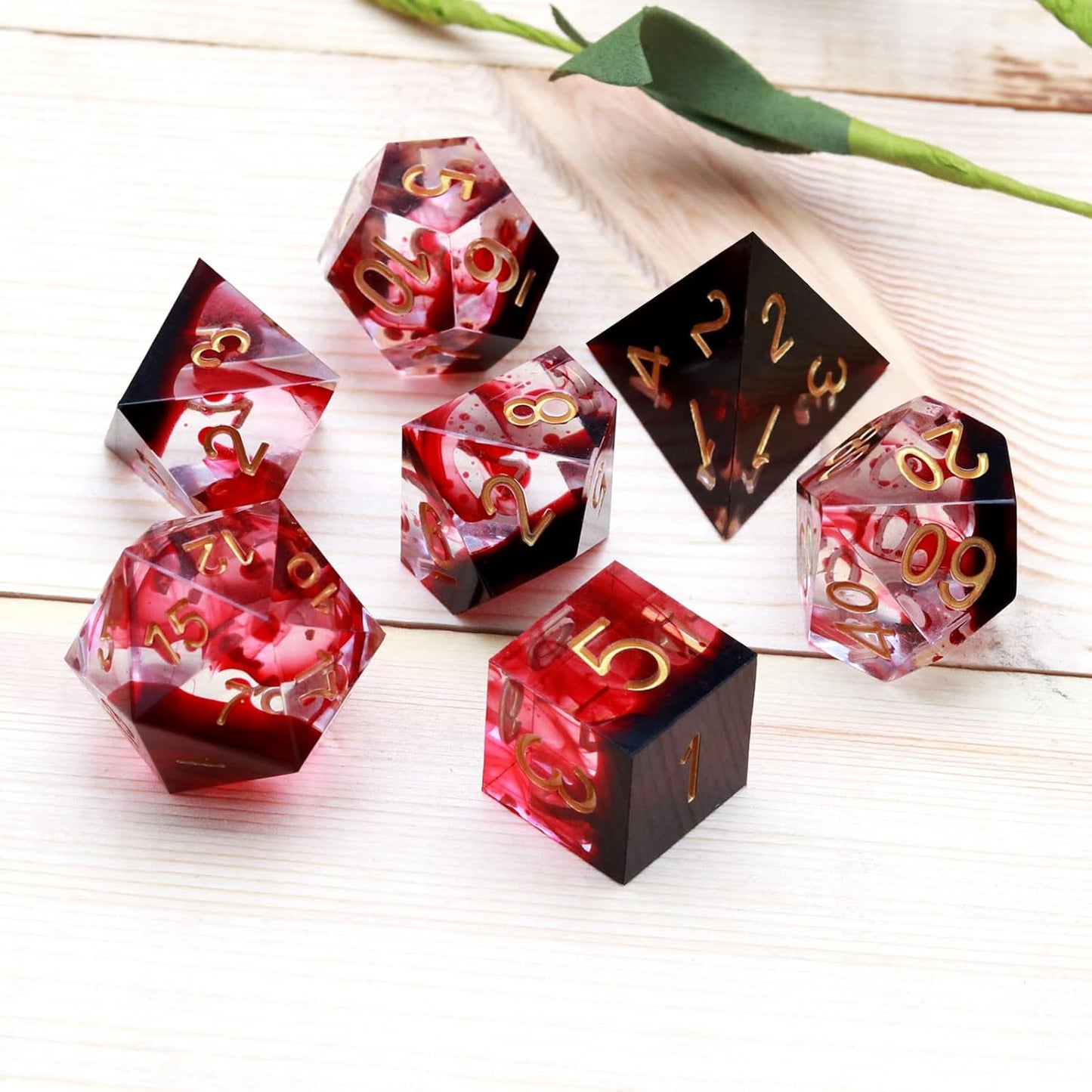 Haxtec Sharp Edge DND Dice Set Red Blood Swirls Resin Dice D&D Dice for RPG Role Playing Games Compatible with Dungeons and Dragons Gift