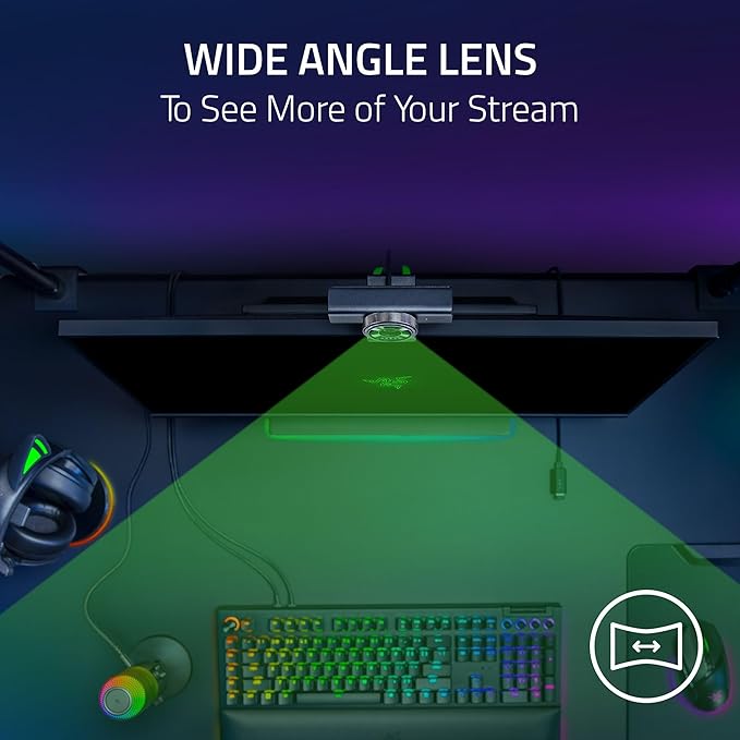 Razer Kiyo V2 X Streaming Webcam: 1440p 60 FPS - Auto Focus - Built-in Microphone - Wide Angle Lense - Integrated Privacy Shutter - Works with OBS, Xsplit, Streamlabs, Discord, Zoom, Teams - Black