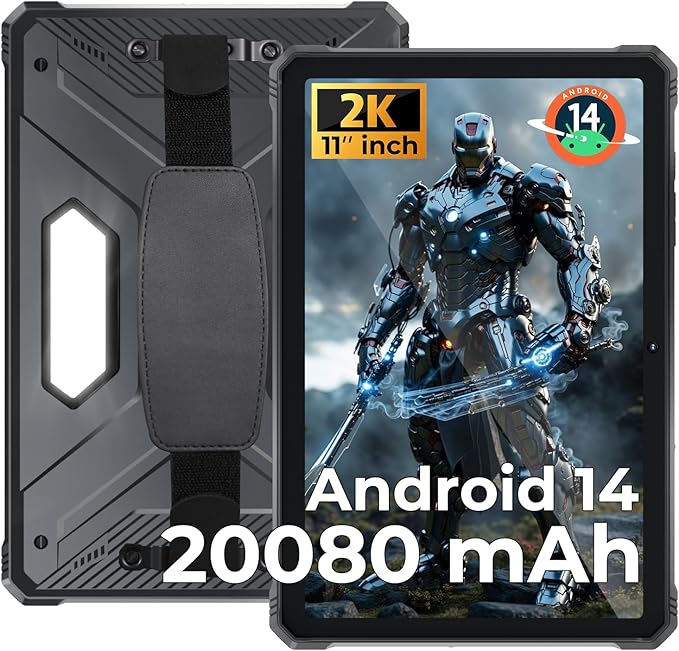HOTWAV R9 Pro 2025 Rugged Tablet Android 14-2K 11 Inch 20080mAh Waterproof Tablet, 20GB+256GB/2TB SD Outdoor Tablets, 64MP+16MP Camera IP68&IP69K/Dual SIM 4G/WiFi 5/Face ID, GPS/OTG/Camping Lantern