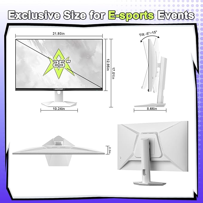 Amzfast 25 inch 320Hz/300Hz/240Hz White Gaming Monitor, FHD 1080P 1ms Fast IPS, 12 Months Warranty Exchange (HDMI & DP Dual Cable) TÜV Rheinland Eye Care | AI Crosshair, Night Vision Function