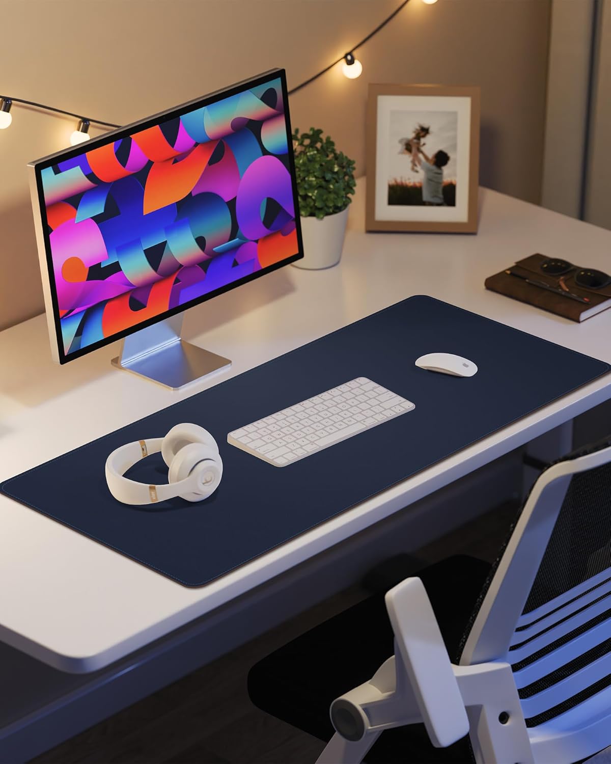 Leather Desk Pad Protector,Desk Mat,Large Mouse Pad, Non-Slip Desk Pad, Waterproof PU Leather Desk Blotter Mat, Desk Cover for Office and Home (Midnight Blue, 36" x 17")