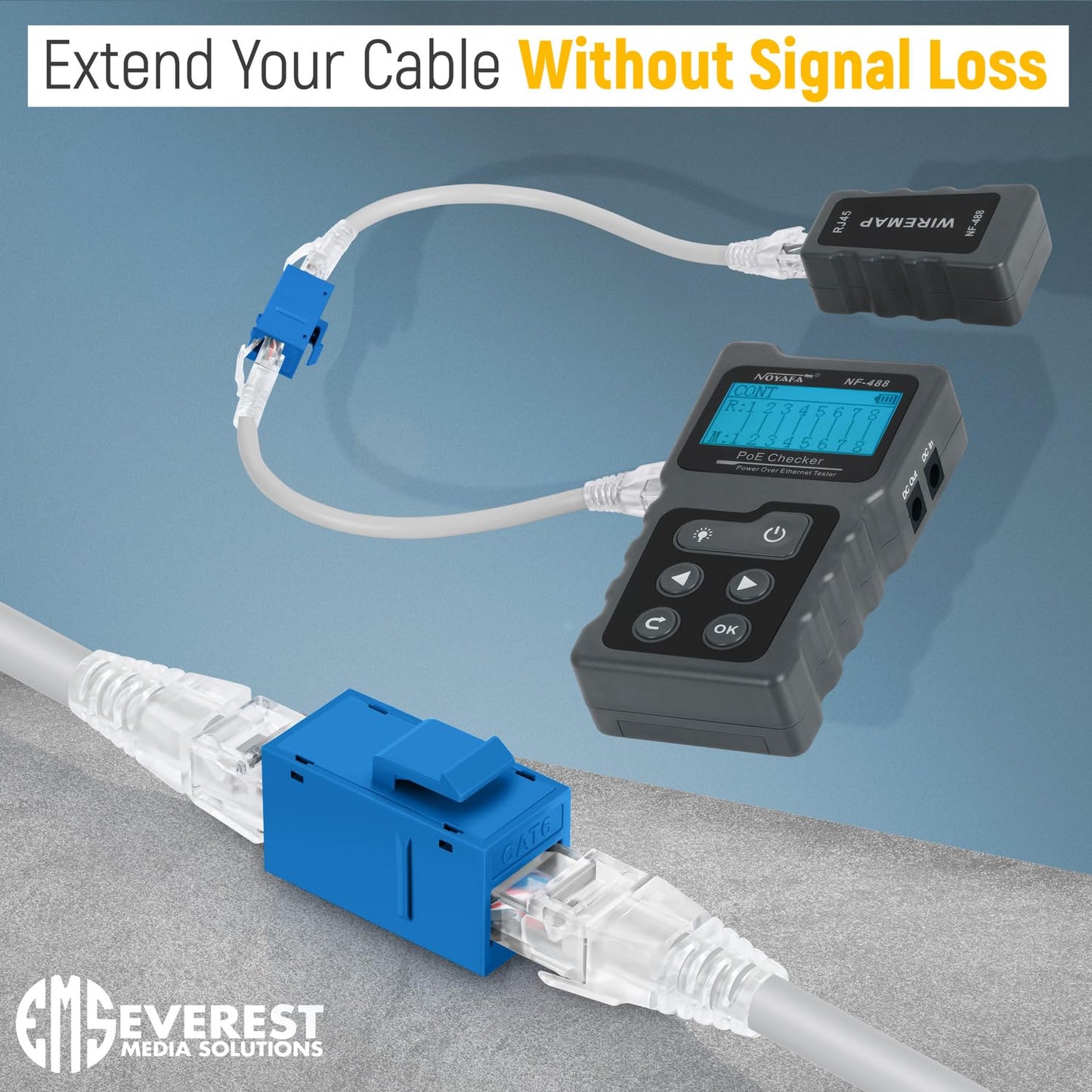 Everest Cat6 RJ45 Keystone Coupler (12-Pack) in Blue - RJ45 Coupler - Cat 6 Couplers - Female to Female Cat6 Keystone Jacks - Ethernet Couplers - Ethernet Cable Extender