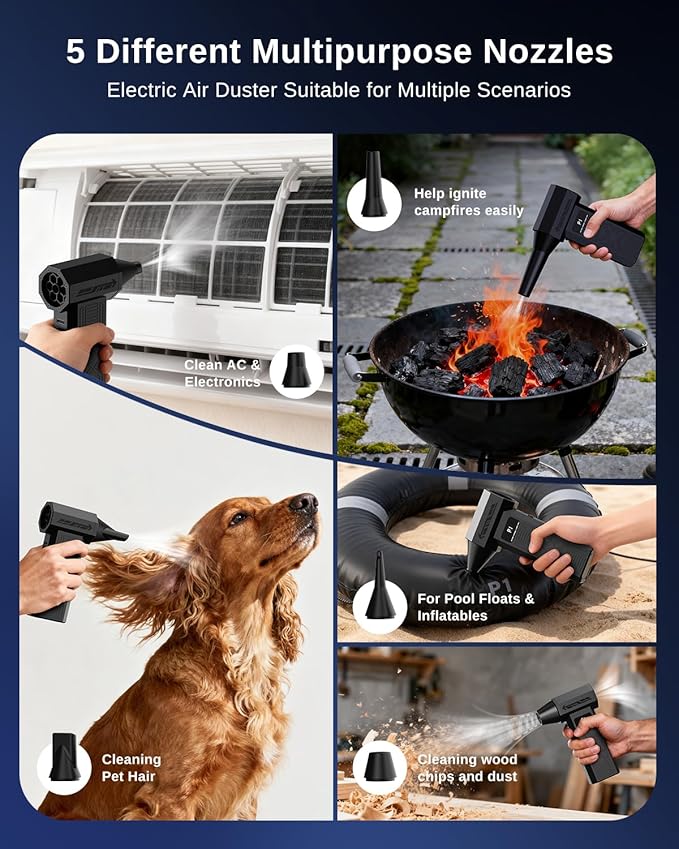 Compressed Air Duster-280000RPM Electric Air Duster,4-Gear Adjustable Super Power Air Blower,Rechargeable Mini Blower with Fast Charging for PC,Keyboard,House,Outdoor & Car