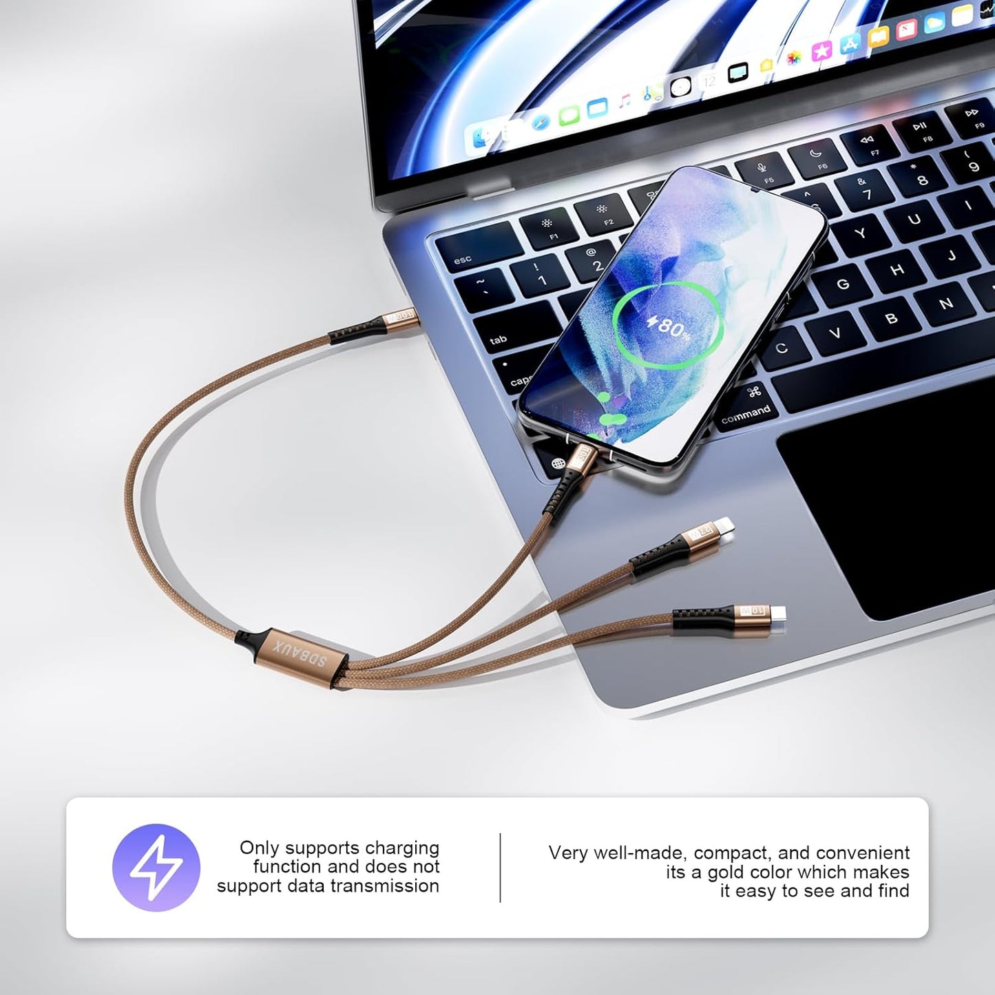 SDBAUX Multi Charging Cable 100W USB C to 3 in 1,Nylon Braided PD 27W/100W Type C/10W Type c Fast Charger Cord for iPhone 16 15 14 13 Pro Max,Galaxy S23/S22,Cell Phones Tablets and More