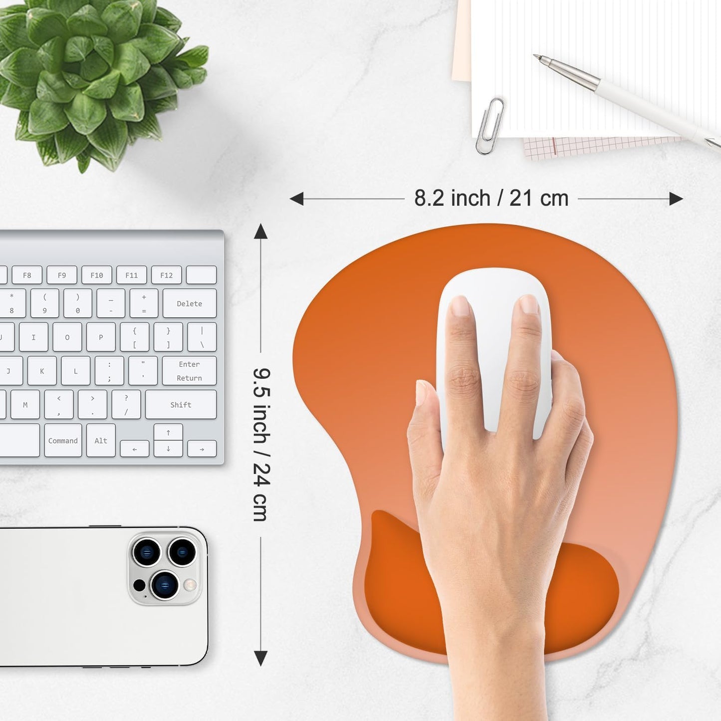 ITNRSIIET Ergonomic Mouse Pad, Cushioned Gel Wrist Rest, Non-Slip Base, Smooth Surface, Cute Multi-Color, 9.5 x 8.2 in, Peach Gradient