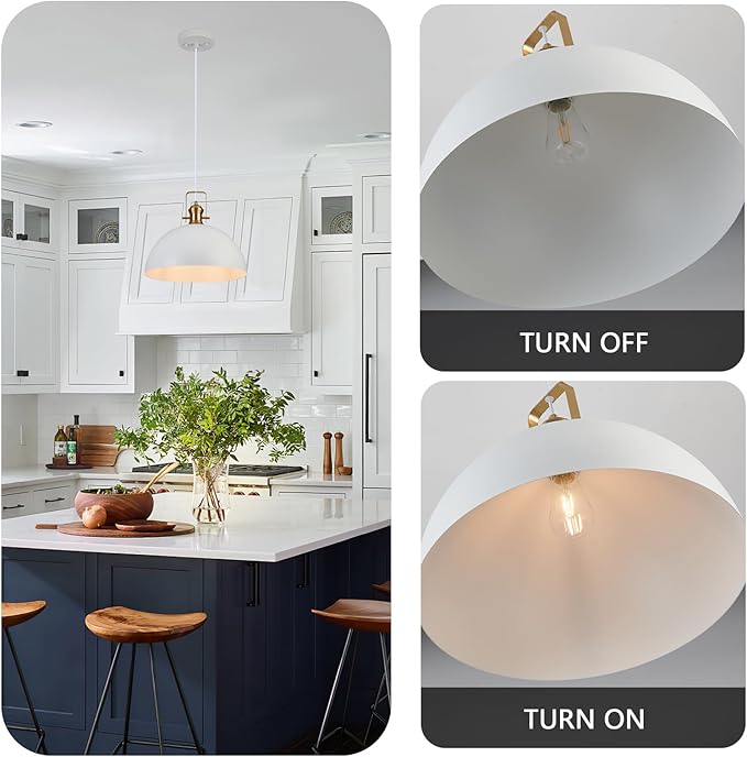 12 Inch Pendant Lights for Kitchen Island Matte White Farmhouse Pendant Light fixtures Adjustable Height Dome Hanging Light for Dinning Room Bedroom Hallway,1 Pack