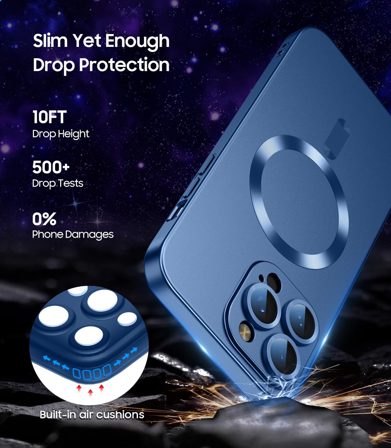 Magnetic for iPhone 15 Pro Max Case [Compatible with MagSafe][Built-in Camera Lens Protector] Slim Soft Silicone Bumper Shockproof Metallic Luster Phone Case (Blue)