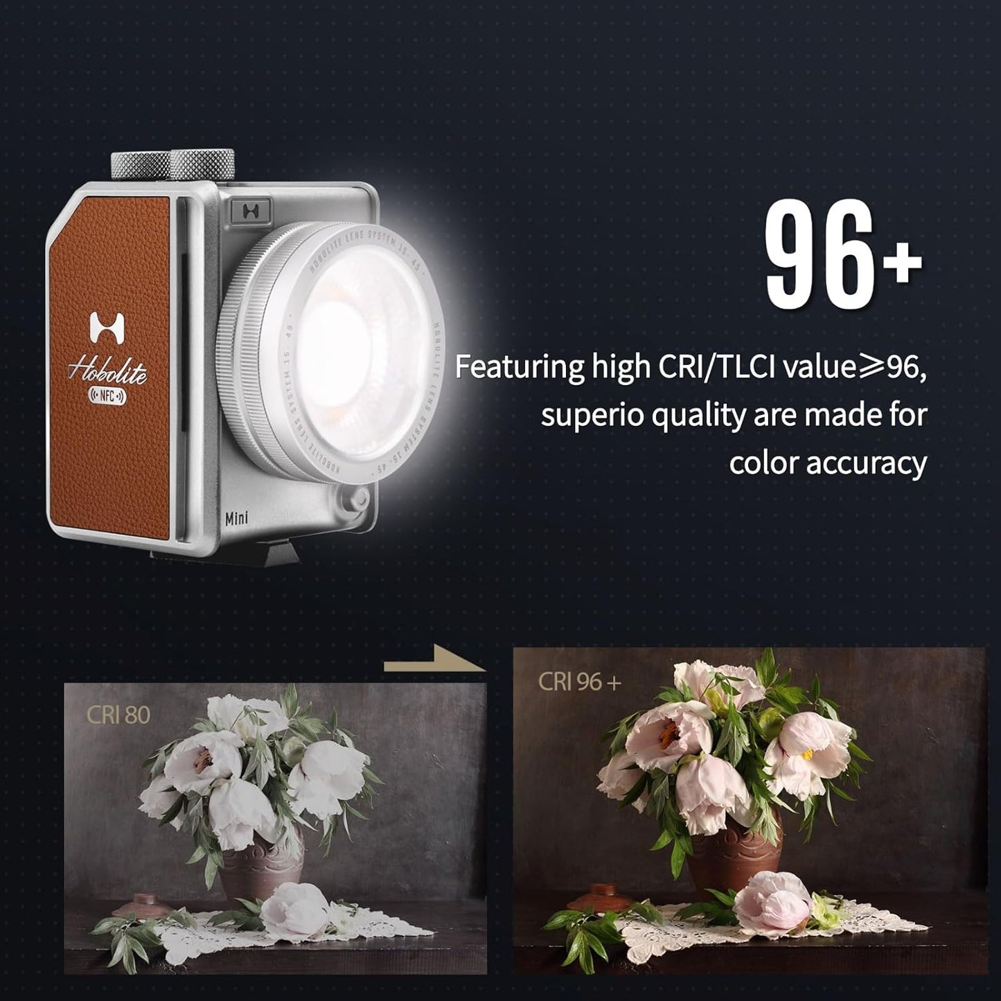 Harlowe Portable Mini LED Photography Lighting Standard Kit, 20W Travel Studio Light for Photoshooting and Video Recording, Bi-Color 2700K-6500K CRI/TLCI 96+ on Camera Light